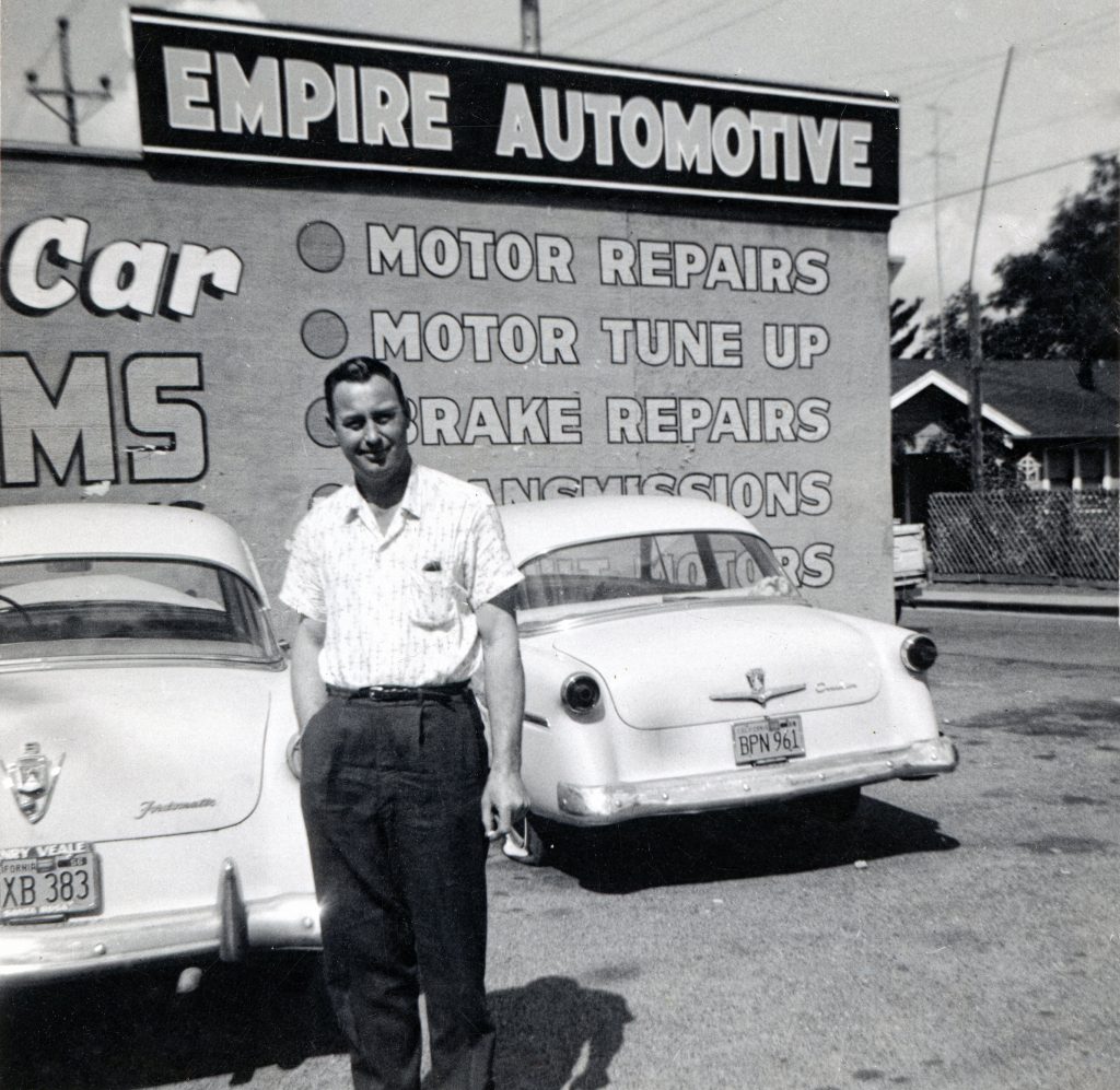 Lewis "Slick" Dorsett, grandfather of Daniel Dorsett at Dorsett Speed Shop in Santa Rosa, CA.