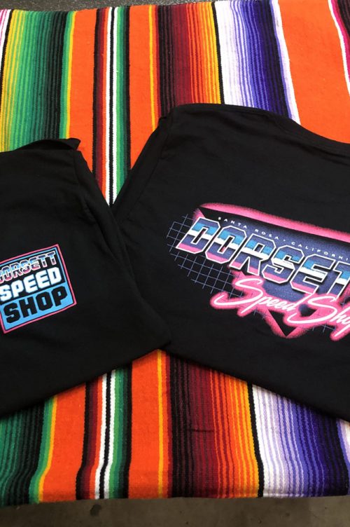Dorsett Speed Shop T-shirts with neon logo.