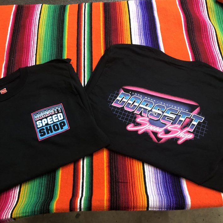 Dorsett Speed Shop T-shirts with neon logo.